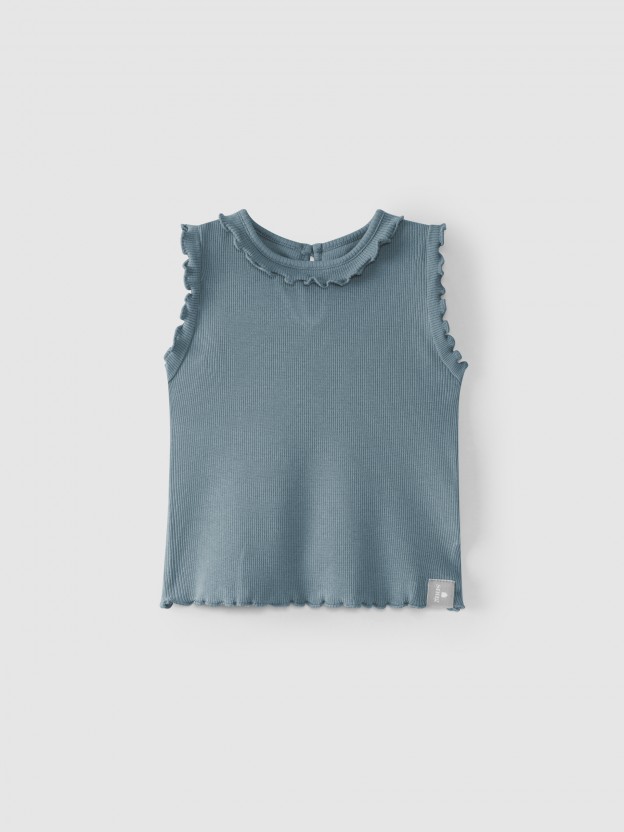 Camiseta de punto canalé con volante Camiseta de punto canalé con volante
