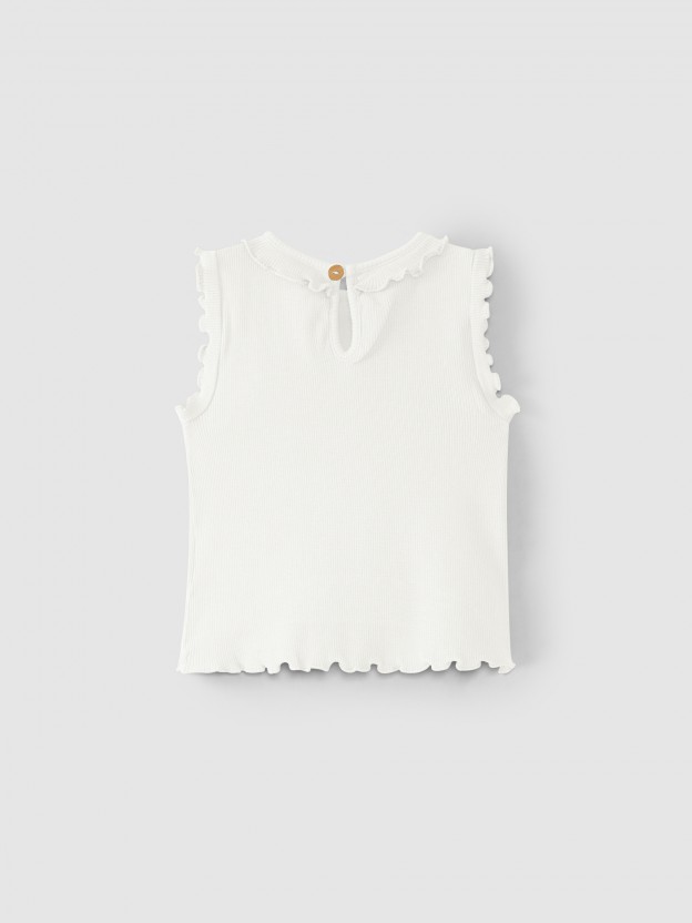 Camiseta de punto canalé con volante Camiseta de punto canalé con volante