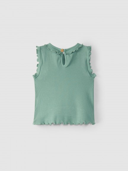 Camiseta de punto canalé con volante Camiseta de punto canalé con volante
