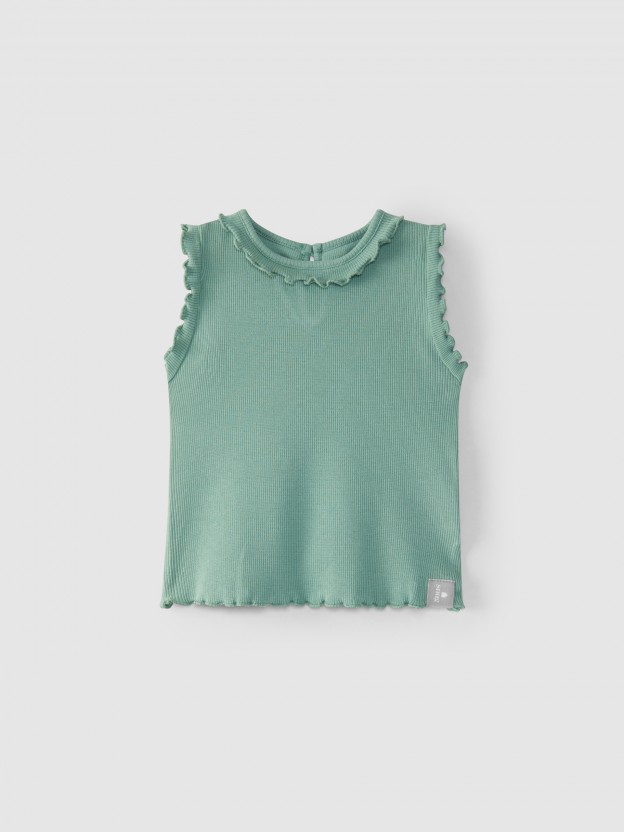 Camiseta de punto canalé con volante Camiseta de punto canalé con volante