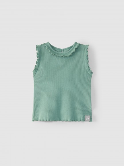 Camiseta de punto canalé con volante Camiseta de punto canalé con volante