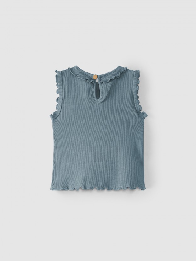 Camiseta de punto canalé con volante Camiseta de punto canalé con volante