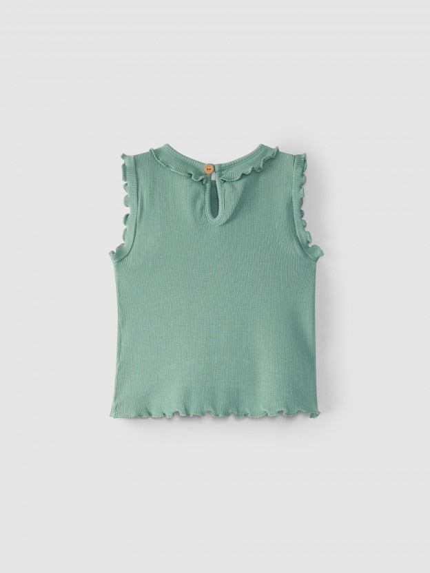 Camiseta de punto canalé con volante Camiseta de punto canalé con volante