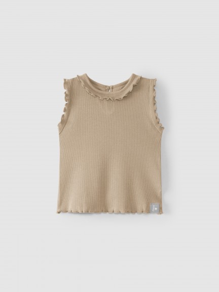 Camiseta de punto canalé con volante Camiseta de punto canalé con volante