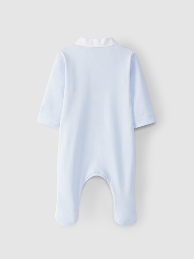 Babygrow gola em bico encaixe tecido de quadricula Babygrow gola em bico encaixe tecido de quadricula