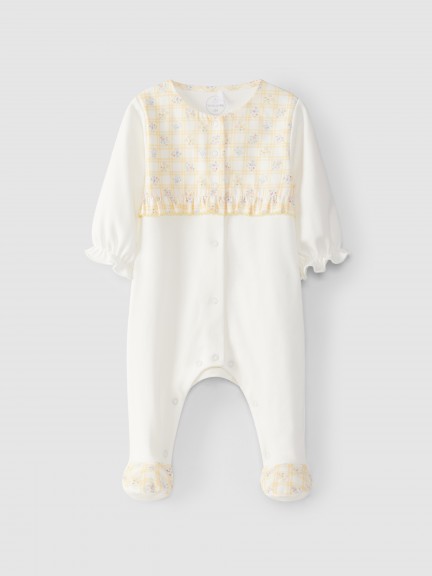 Babygrow carreaux et fleurs