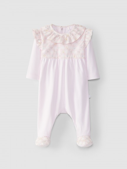Babygrow tattersall and floral ruffled collar Babygrow tattersall and floral ruffled collar