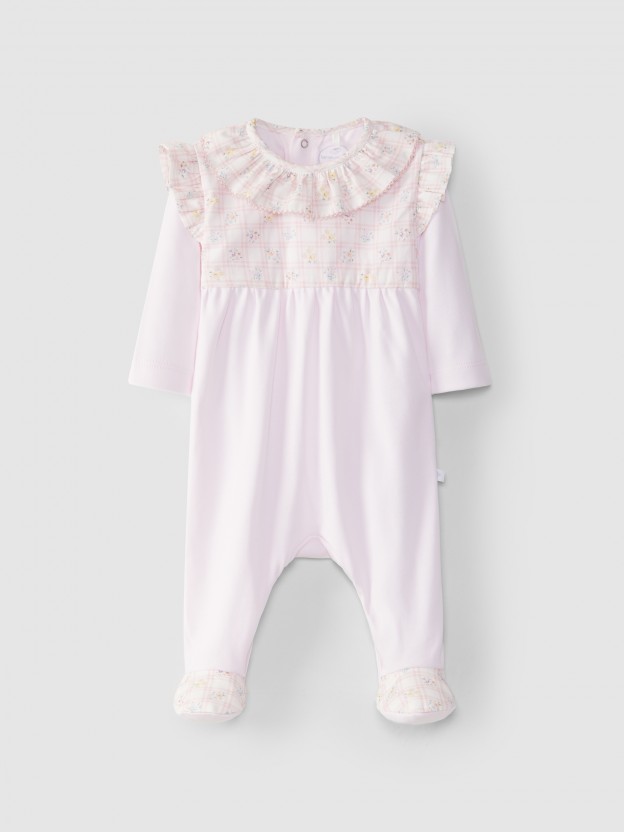 Babygrow col � volant � carreaux et fleurs