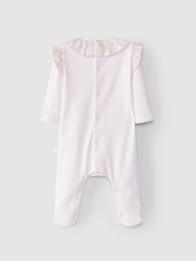 Babygrow col � volant � carreaux et fleurs