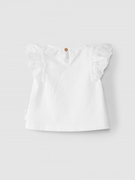 Camiseta con volante bordado ingleses Camiseta con volante bordado ingleses