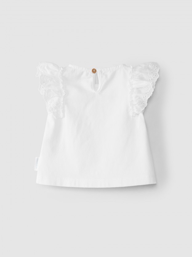 English embroidery T-Shirt with ruffle English embroidery T-Shirt with ruffle