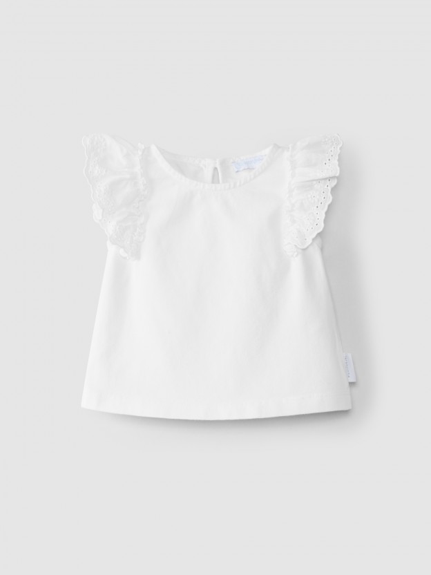 English embroidery T-Shirt with ruffle English embroidery T-Shirt with ruffle