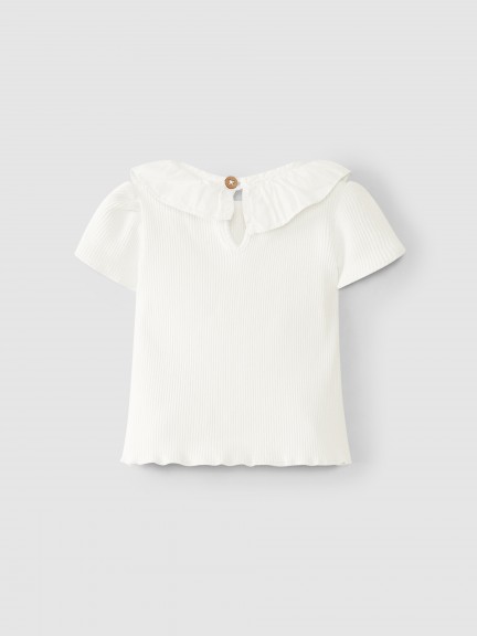 Ribbed jersey T-shirt with ruffled collar Ribbed jersey T-shirt with ruffled collar