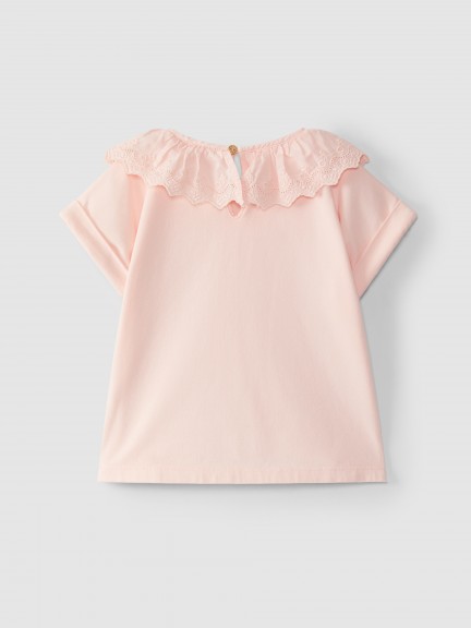 T-shirt ruffled collar embroidery T-shirt ruffled collar embroidery