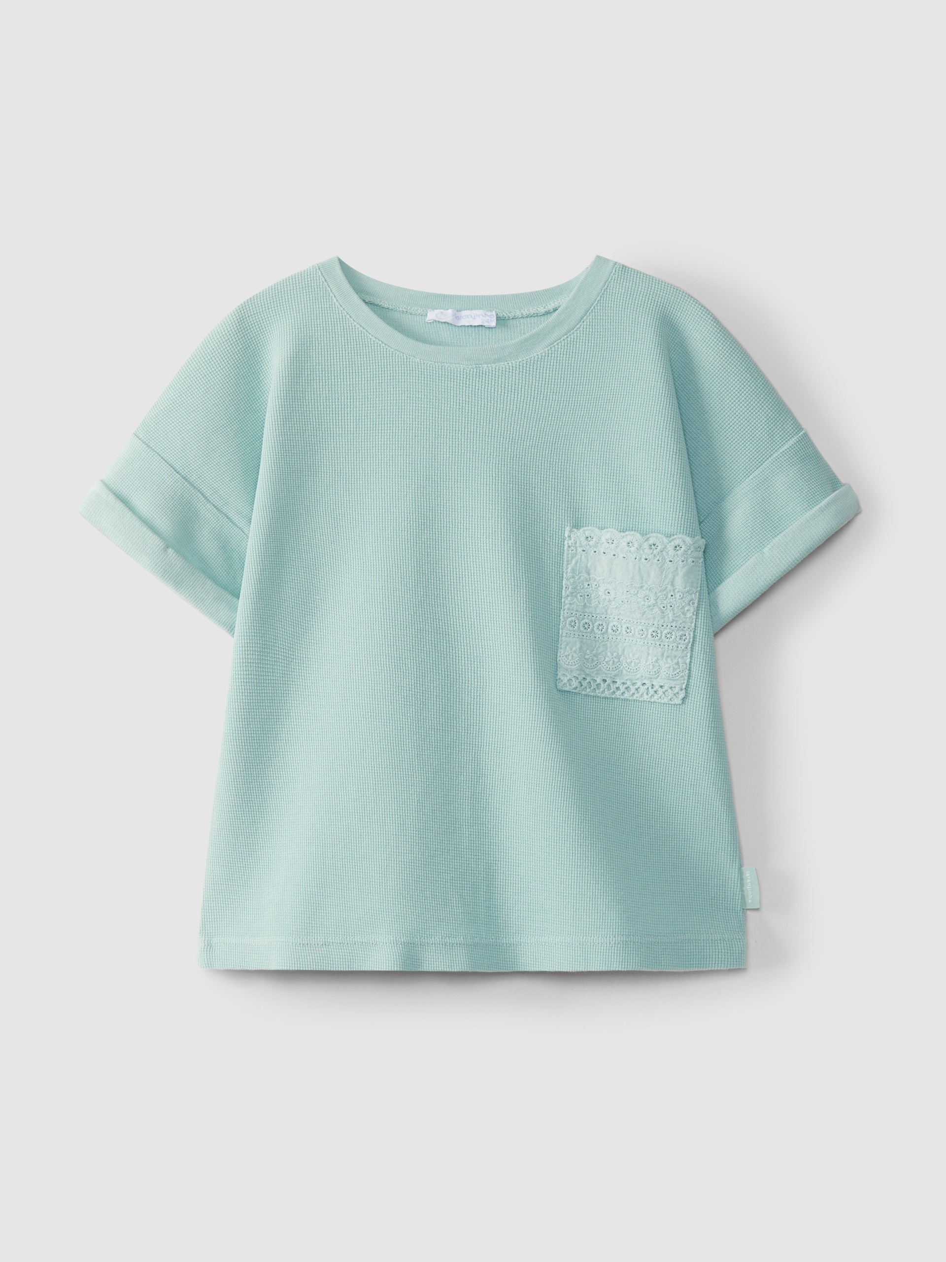 Waffle jersey T-shirt with English embroidery pocket