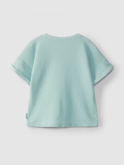 Camiseta punto gofre bolsillo con bordado inglés Camiseta punto gofre bolsillo con bordado inglés