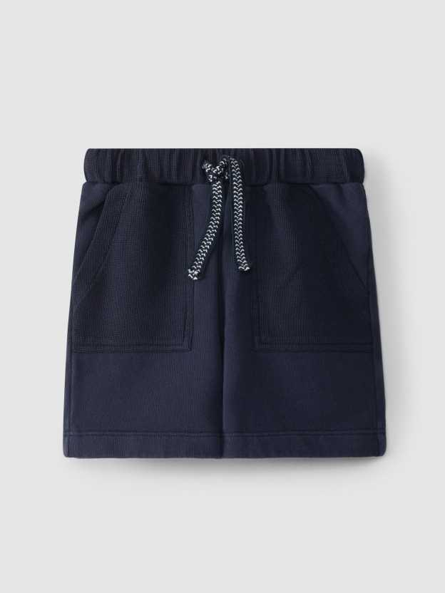 Plush shorts with waffle jersey pockets