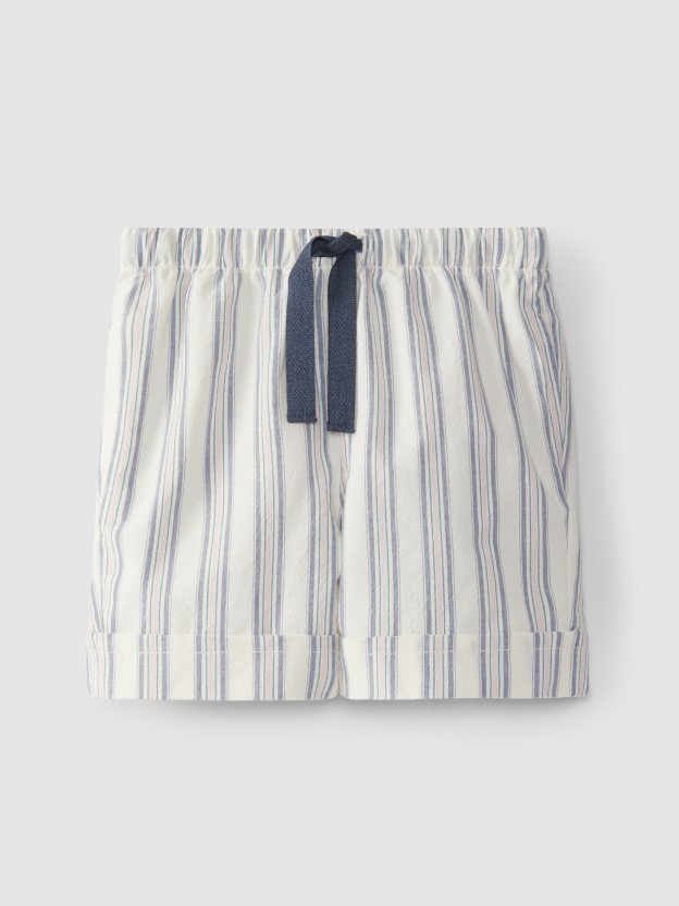 Pantalón corto pull-up rayas con tres bolsillos Pantalón corto pull-up rayas con tres bolsillos