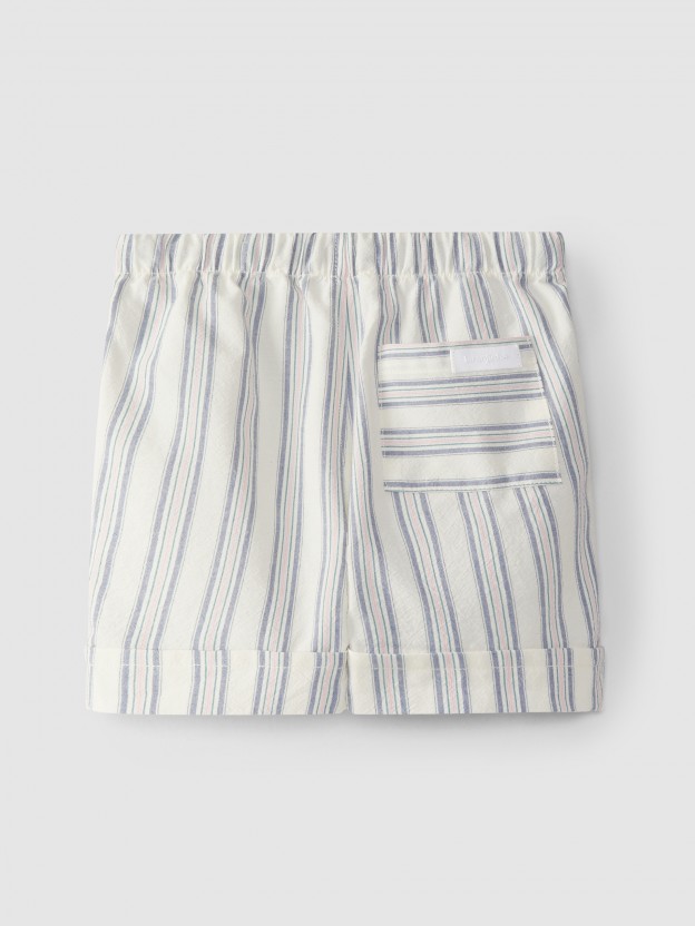 Pantalón corto pull-up rayas con tres bolsillos Pantalón corto pull-up rayas con tres bolsillos