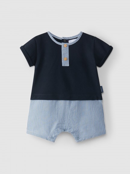 Romper two-in-one stripes seersucker and pique Romper two-in-one stripes seersucker and pique