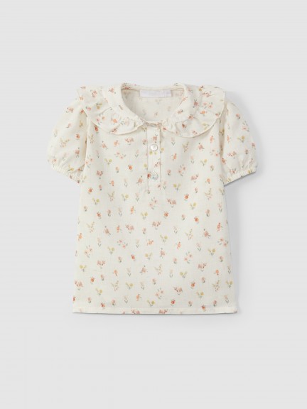 Blusa flores cuello peter pan con volante Blusa flores cuello peter pan con volante