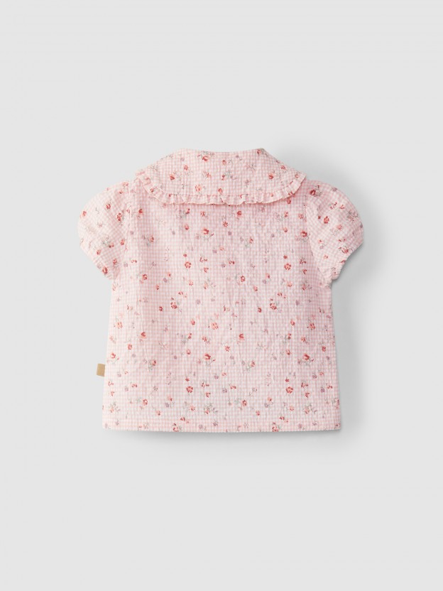 Blouse carreaux vichy avec fleurs Blouse carreaux vichy avec fleurs
