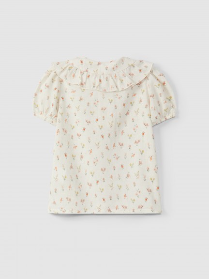 Blusa flores cuello peter pan con volante Blusa flores cuello peter pan con volante