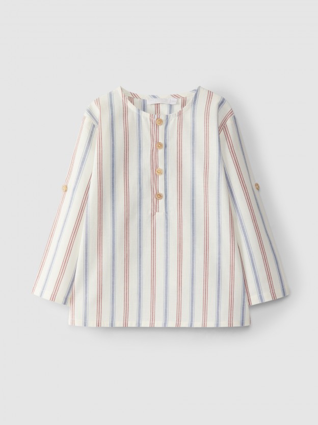 Camisa de riscas gola mao Camisa de riscas gola mao
