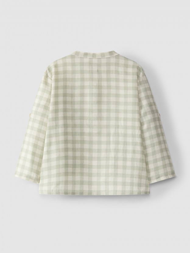 Camisa a cuadros cuello mao Camisa a cuadros cuello mao