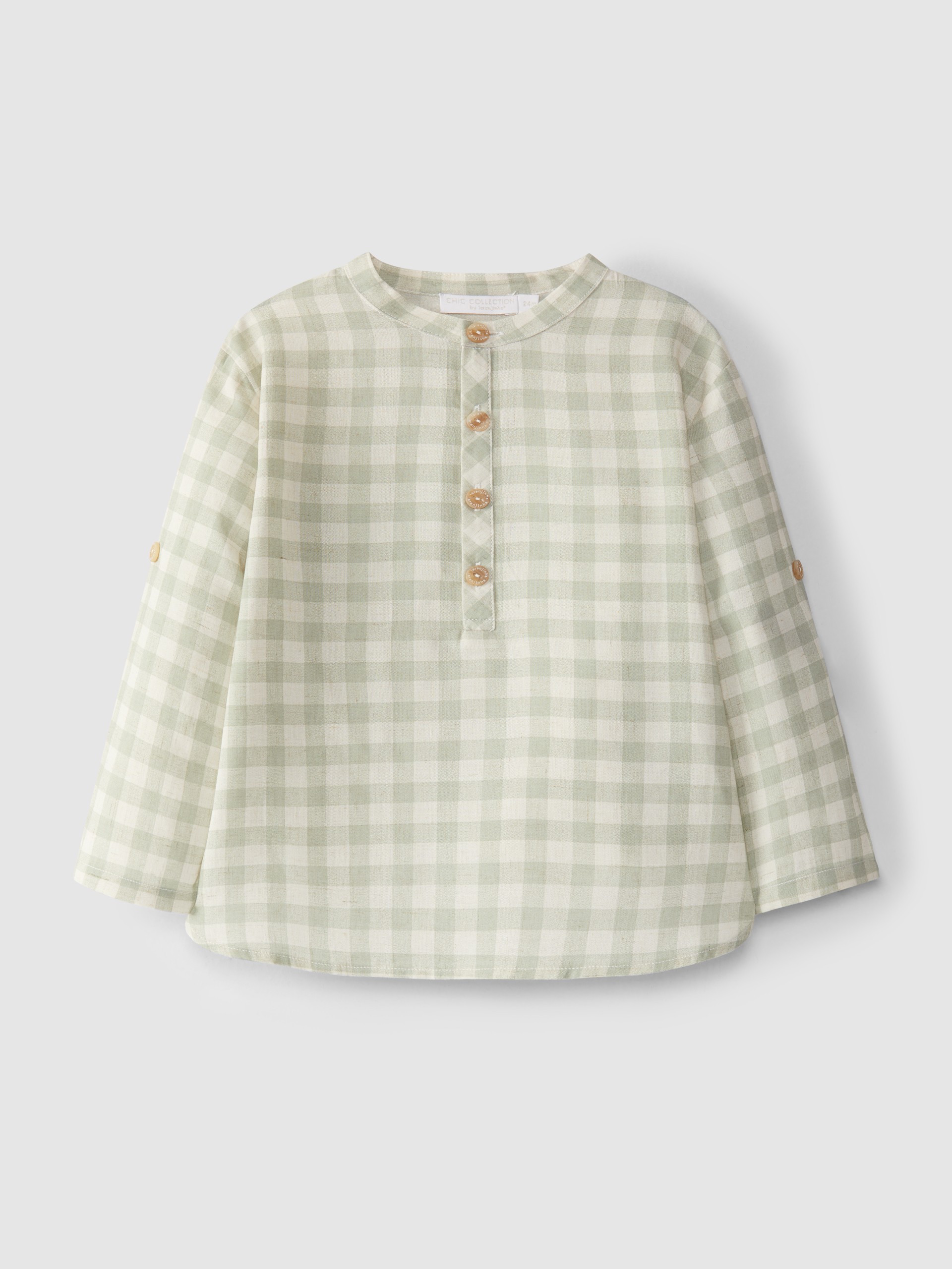 Camisa a cuadros cuello mao