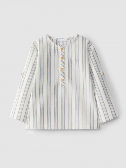 Camisa a rayas con cuello mao