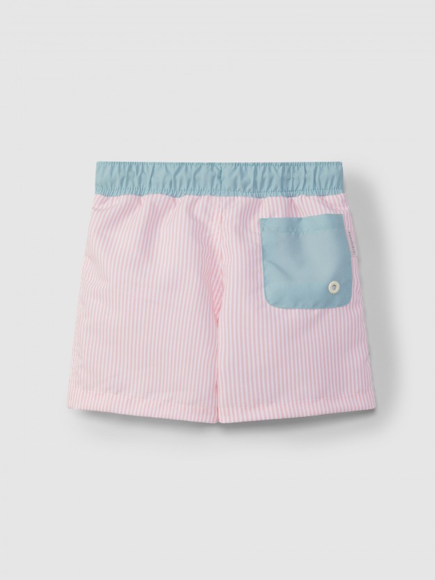 Short de bain à rayures fines avec poche Short de bain à rayures fines avec poche