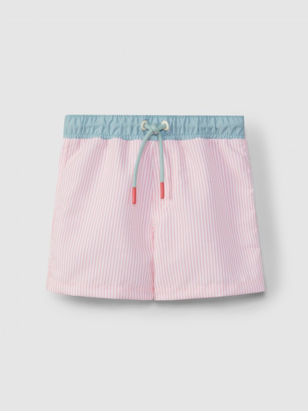 Short de bain à rayures fines avec poche Short de bain à rayures fines avec poche