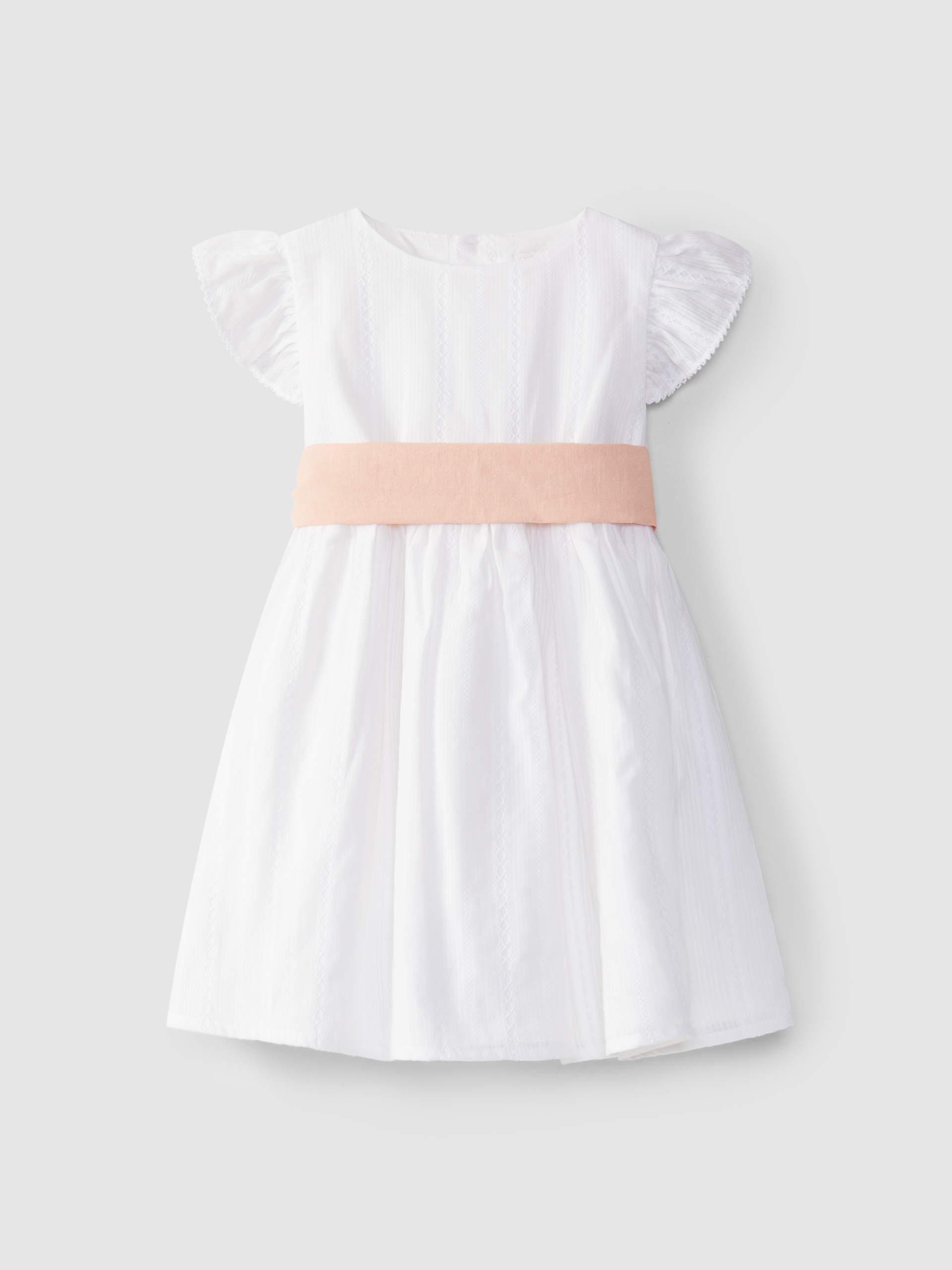 Embroidered fabric dress with sash