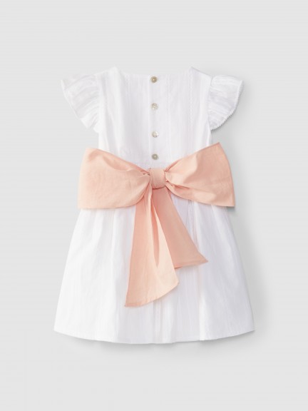 Vestido de tecido bordado com faixa Vestido de tecido bordado com faixa