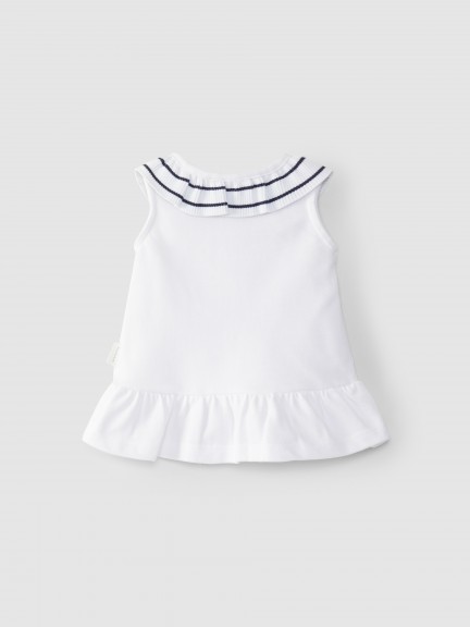 Vestido de piqué con cuello volante y rayas Vestido de piqué con cuello volante y rayas