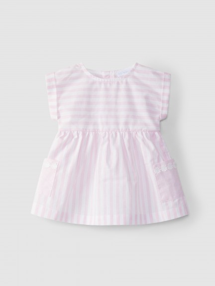 Vestido riscas aplica��o de flores bordadas