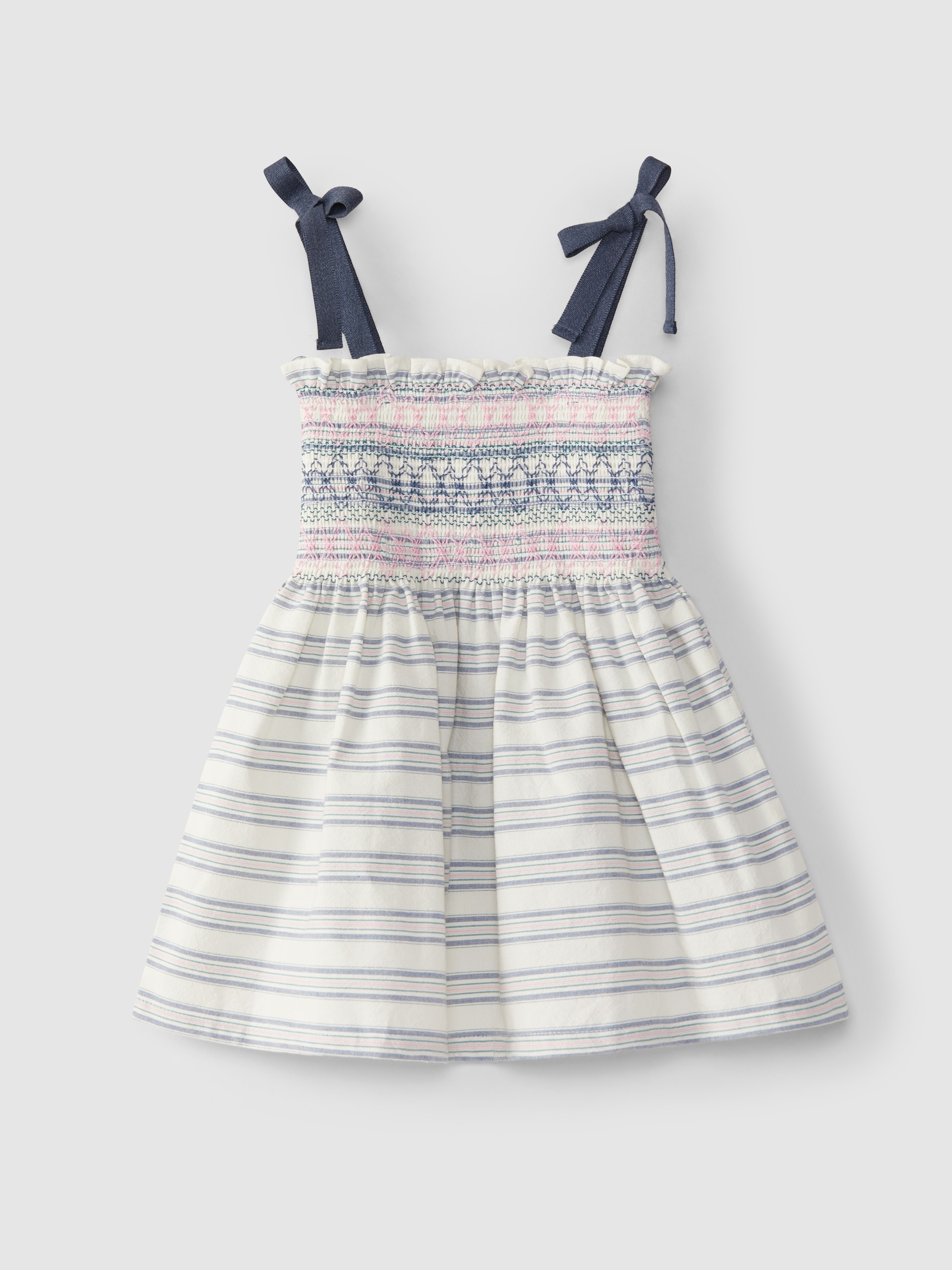 Striped dress with smocking