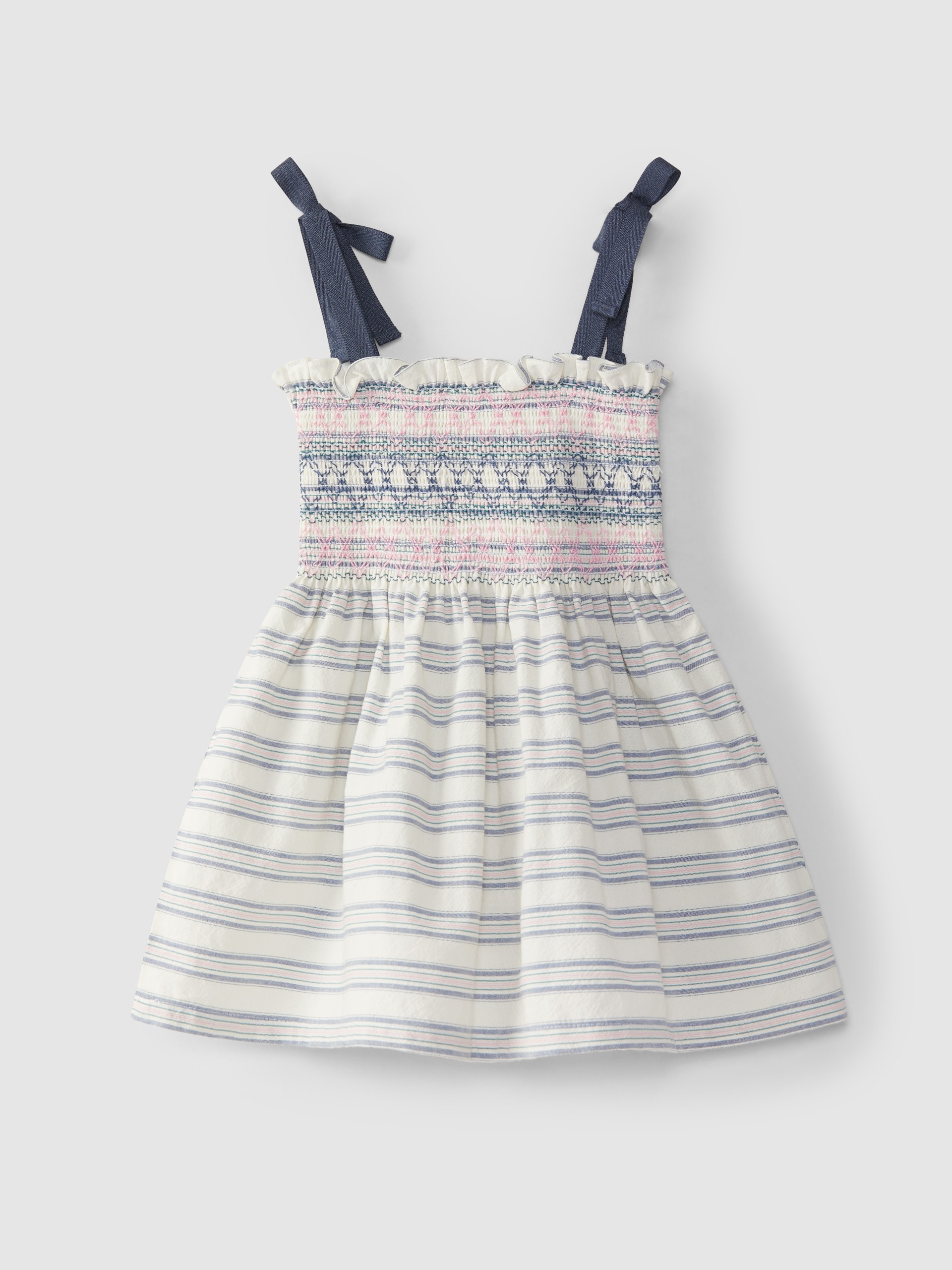 Striped dress with smocking