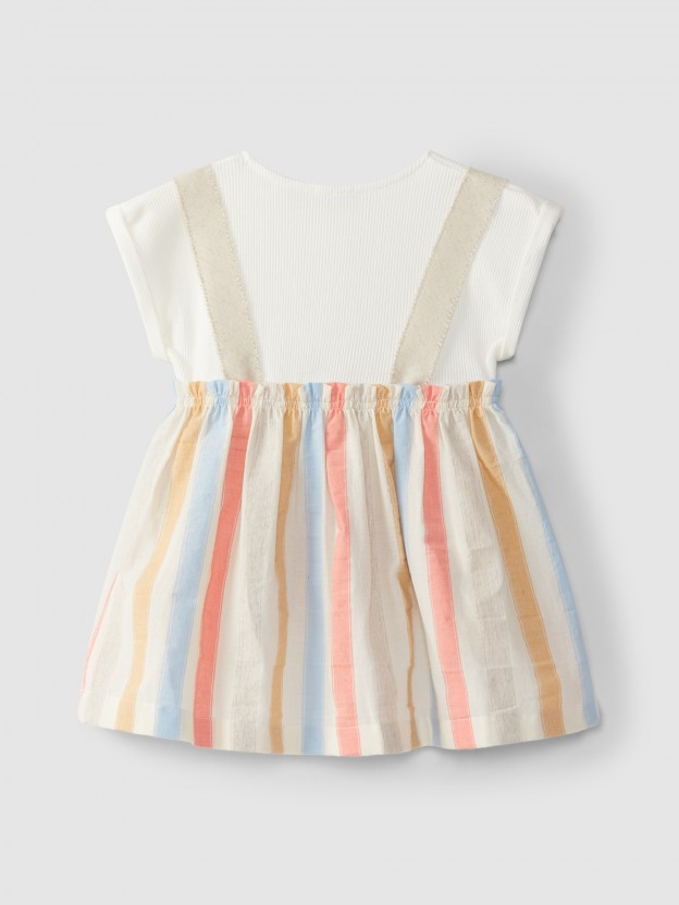 Robe en maille cannelée et tissu à rayures Robe en maille cannelée et tissu à rayures