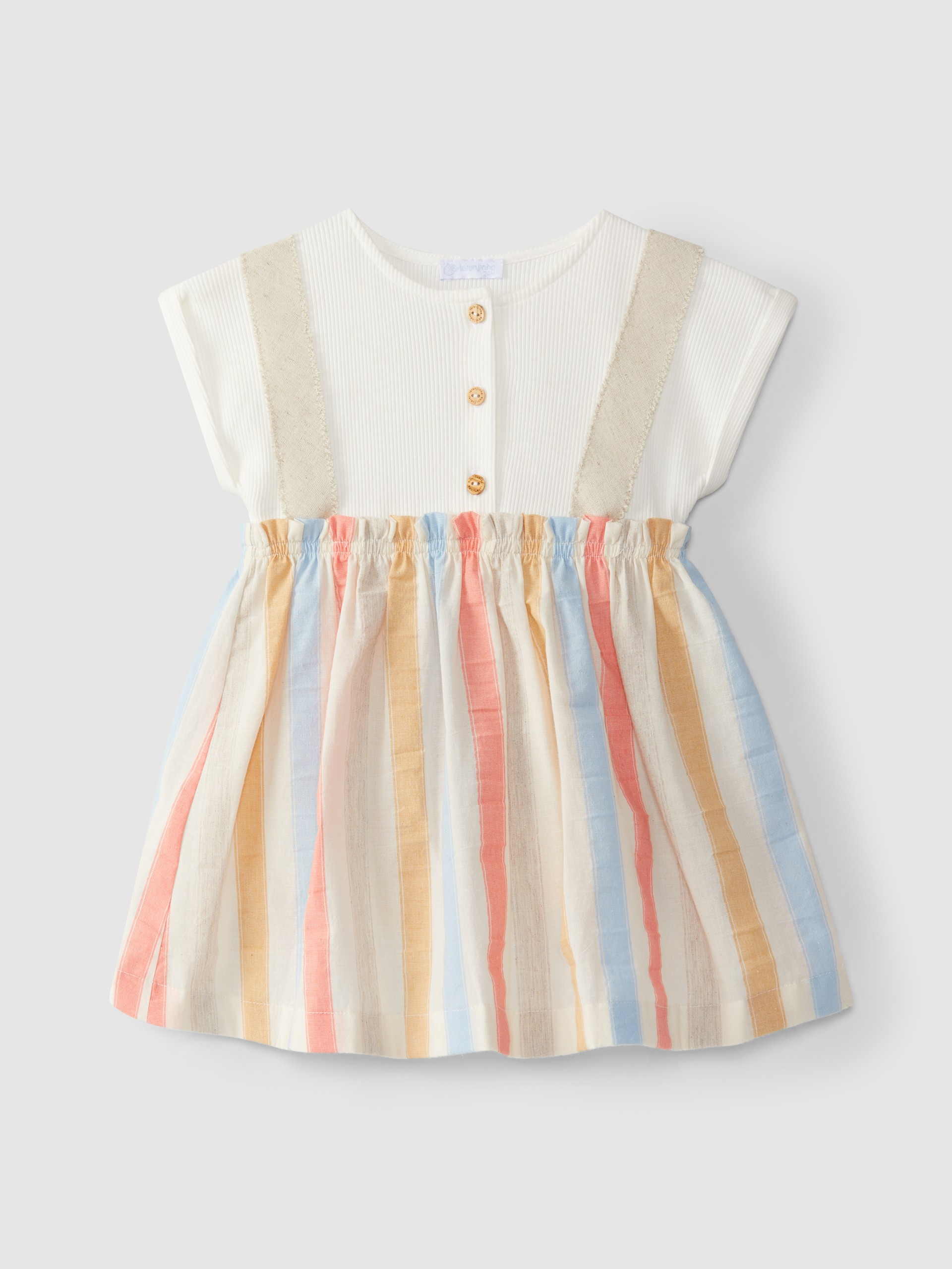 Robe en maille cannelée et tissu à rayures