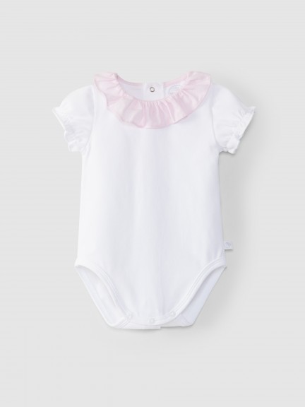 Short-sleeved bodysuit ruffled collar