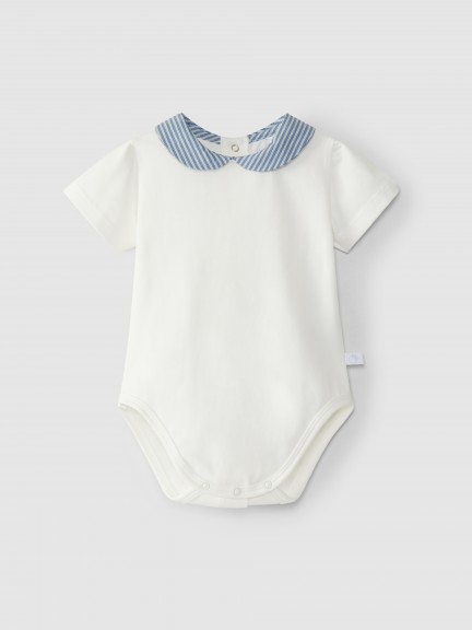 Bodysuit fabric collar with stripes seersucker effect