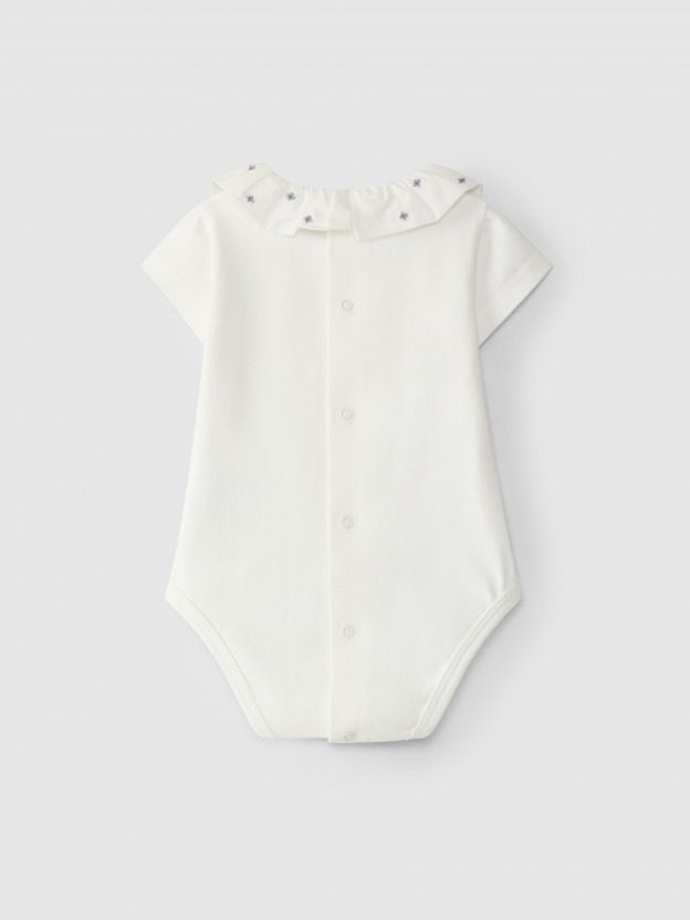 Bodysuit ruffled collar with embroidered flowers