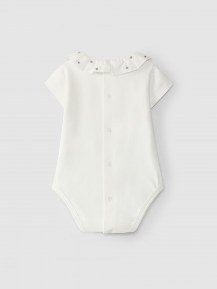 Bodysuit ruffled collar with embroidered flowers Bodysuit ruffled collar with embroidered flowers