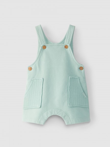 Plush dungaree shorts with jacquard jersey pockets