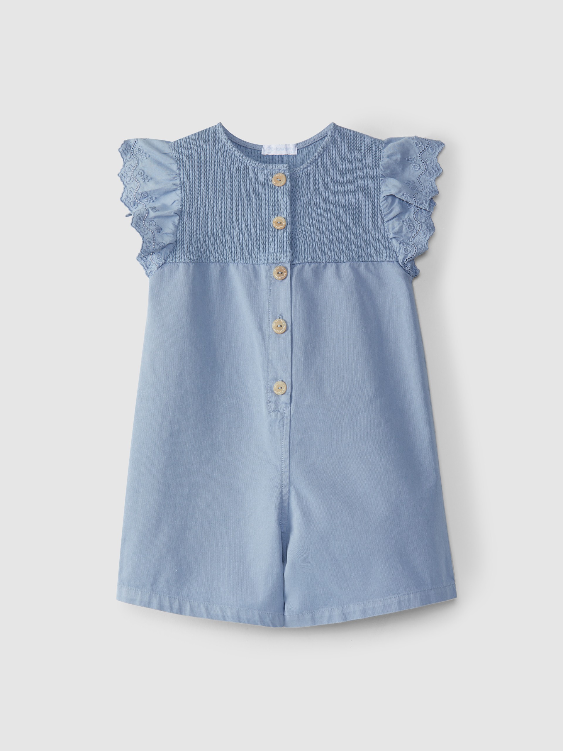 Short-salopette en maille jacquard et broderie anglaise