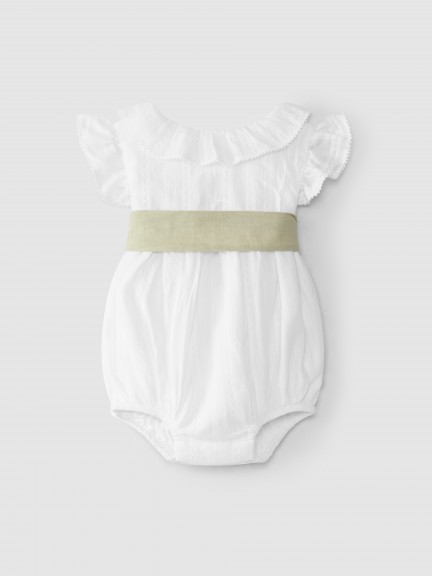 Shortie in embroidered fabric with sash