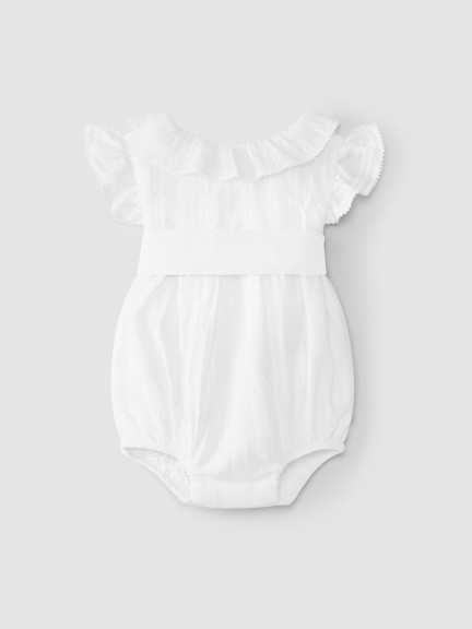 Shortie in embroidered fabric with sash Shortie in embroidered fabric with sash