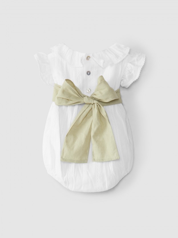 Shortie in embroidered fabric with sash Shortie in embroidered fabric with sash